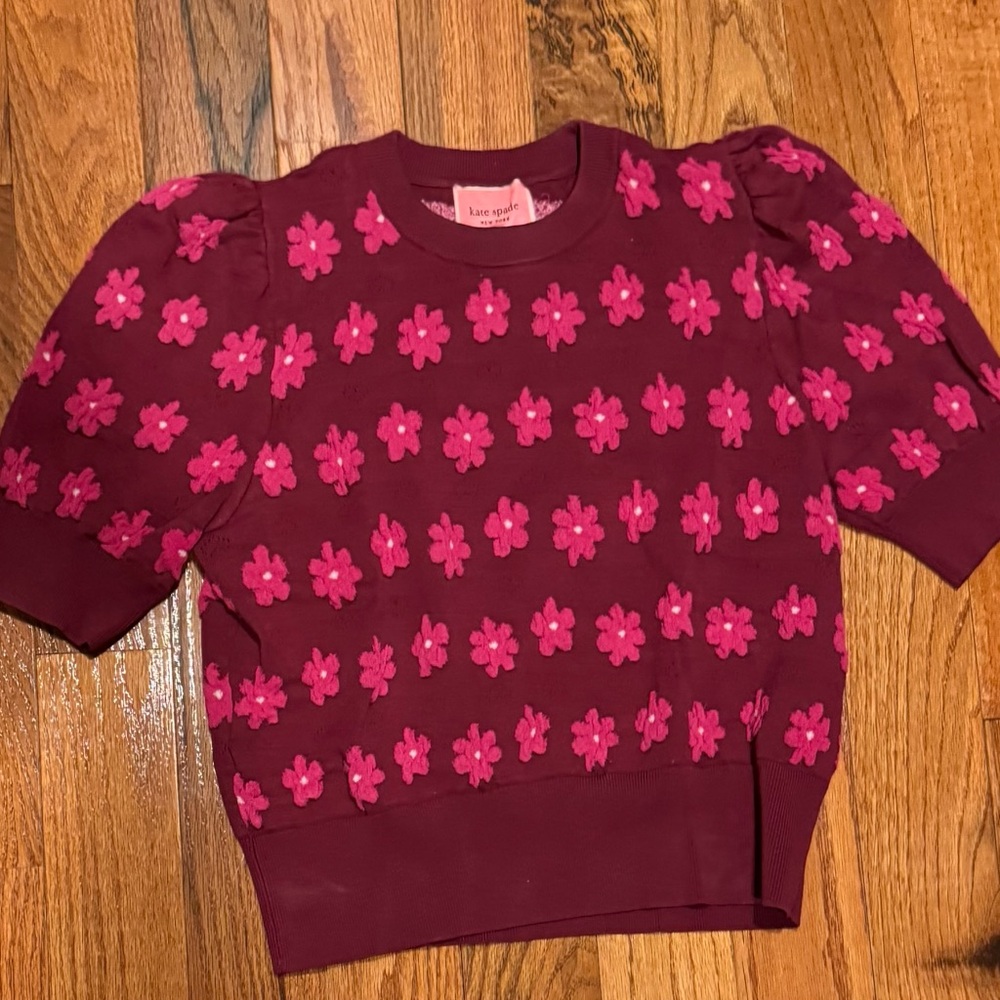 Kate Spade Marker Floral Knit Sweater Blouse w/ Pink & Red Floral Design- Medium - Picture 3 of 7